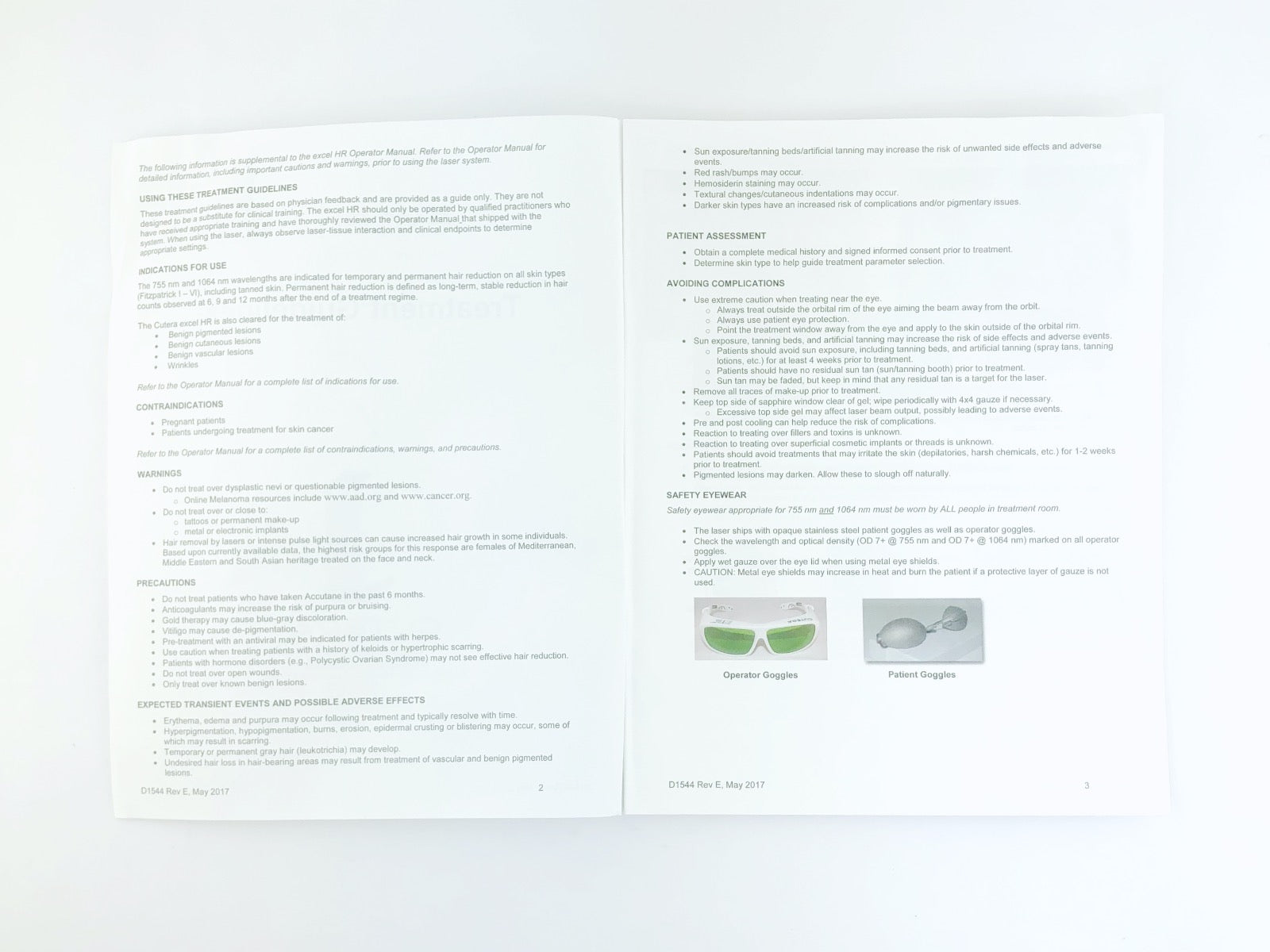 2017 Cutera Excel HR Treatment Guidelines Manual D10544 Rev E