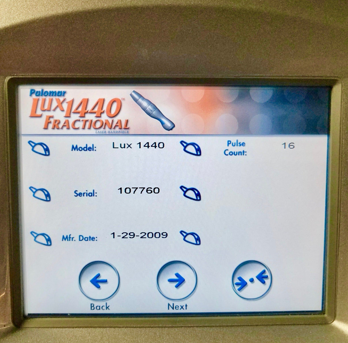 2009 Palomar Lux1440 Fractional Laser Handpiece Cynosure Lux 1440 StarLux 500