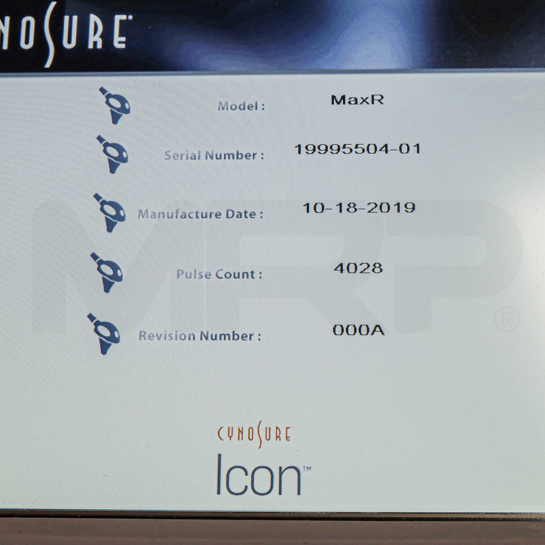 2019 Palomar Cynosure Icon IPL Fractional Laser System MaxR Handpiece Screen