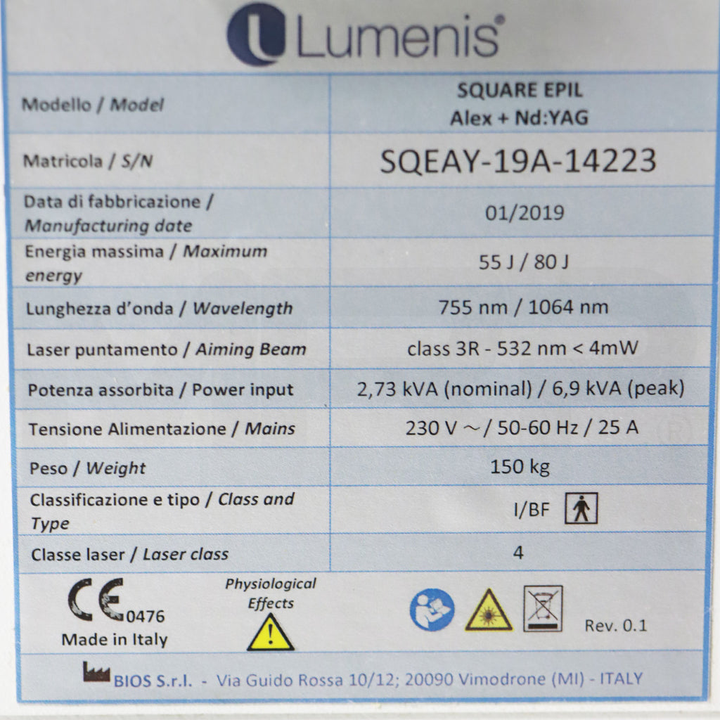 2019 Lumenis Splendor X Alexandrite Nd Yag Laser Hair Removal Unit