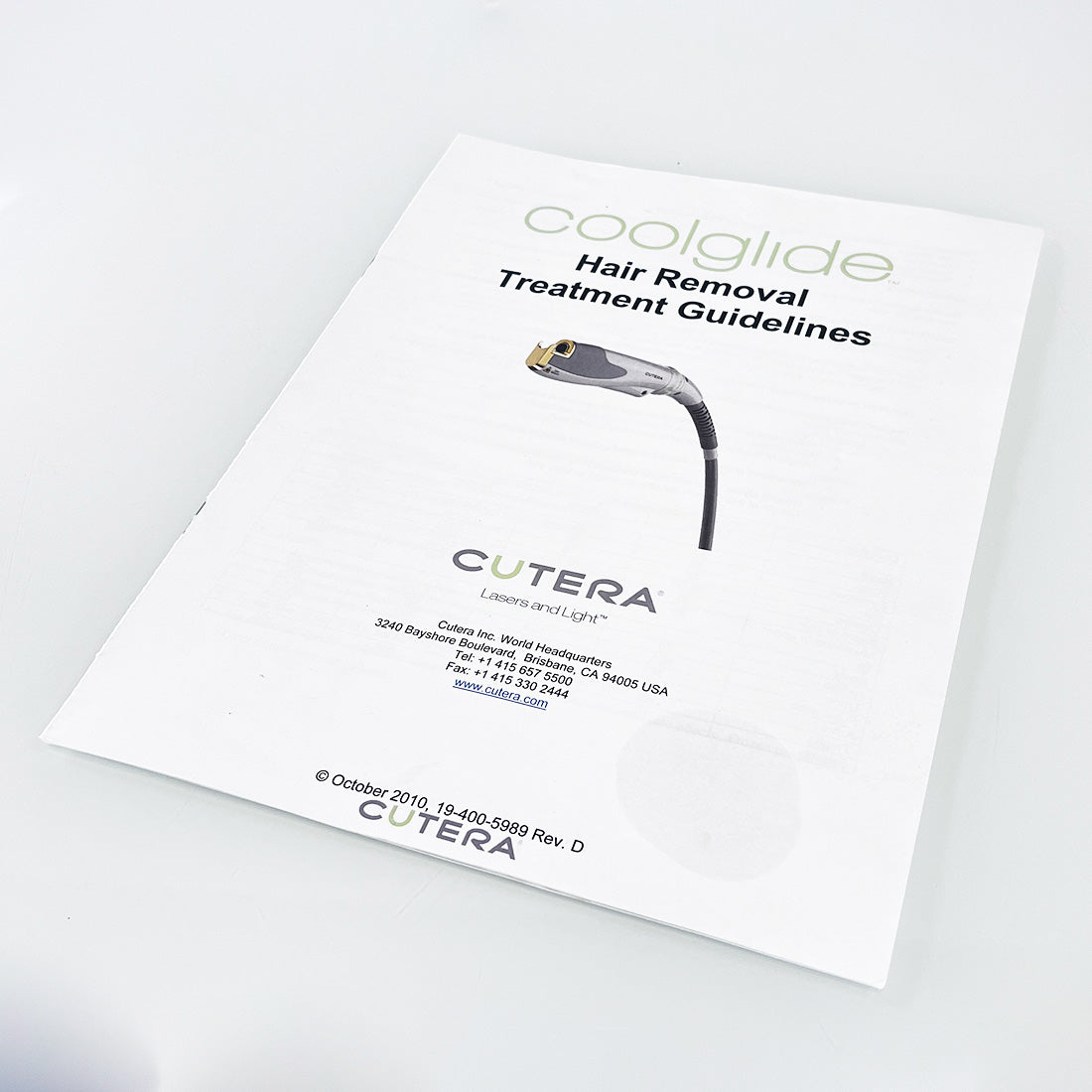 Cutera Laser CoolGlide Hair Removal Treatment Guideline Booklet 19-400-5989 2010