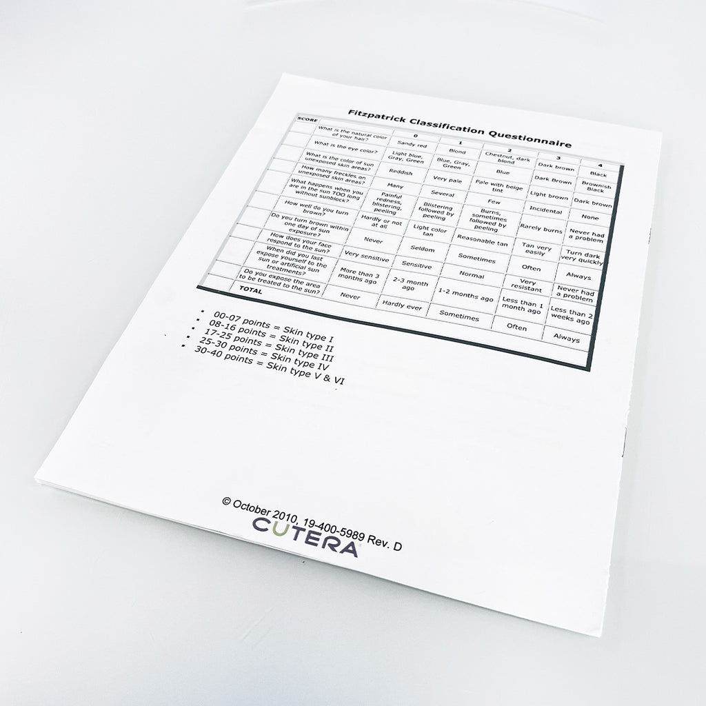 Cutera Laser CoolGlide Hair Removal Treatment Guideline Booklet 19-400-5989 2010