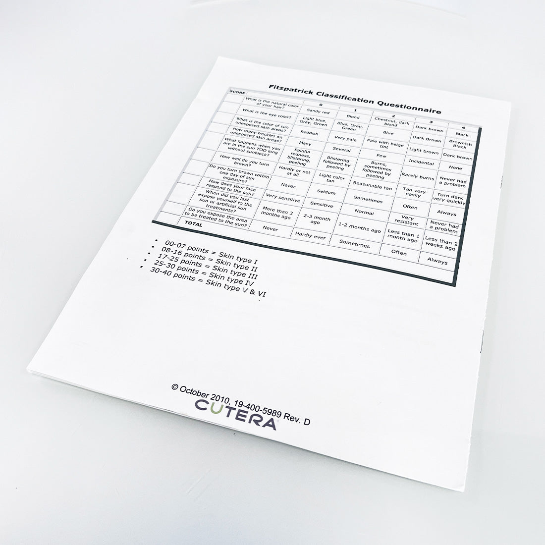 Cutera Laser CoolGlide Hair Removal Treatment Guideline Booklet 19-400-5989 2010