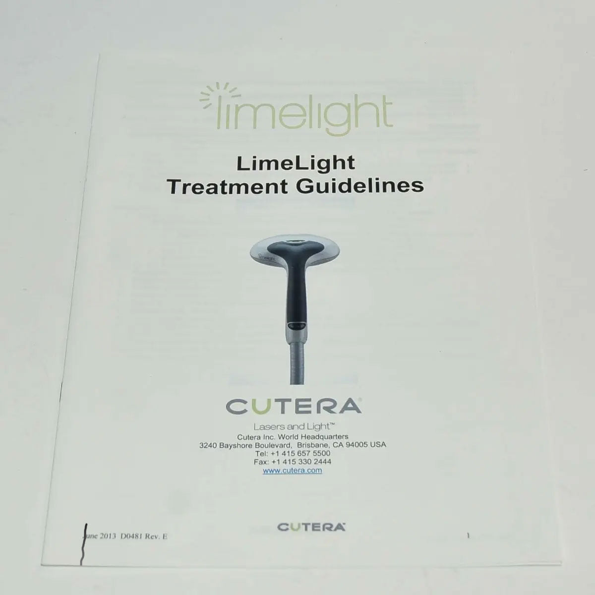 Cutera LimeLight Treatment Guidelines User Operator Manual IPL Laser D0481 2013