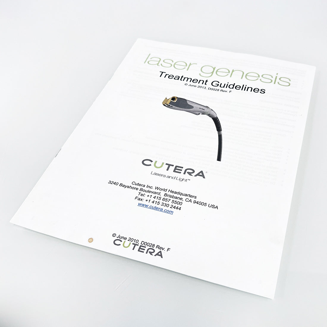 Cutera Laser Genesis Treatment Guidelines Overview Manual D0028 Rev. F 6 Pgs