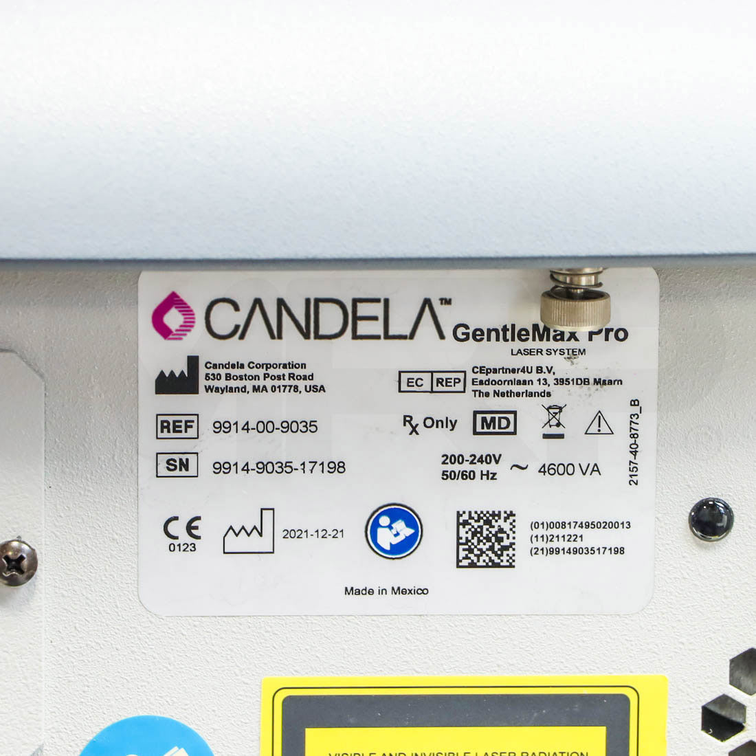 2021 Candela GentleMax Pro System Label