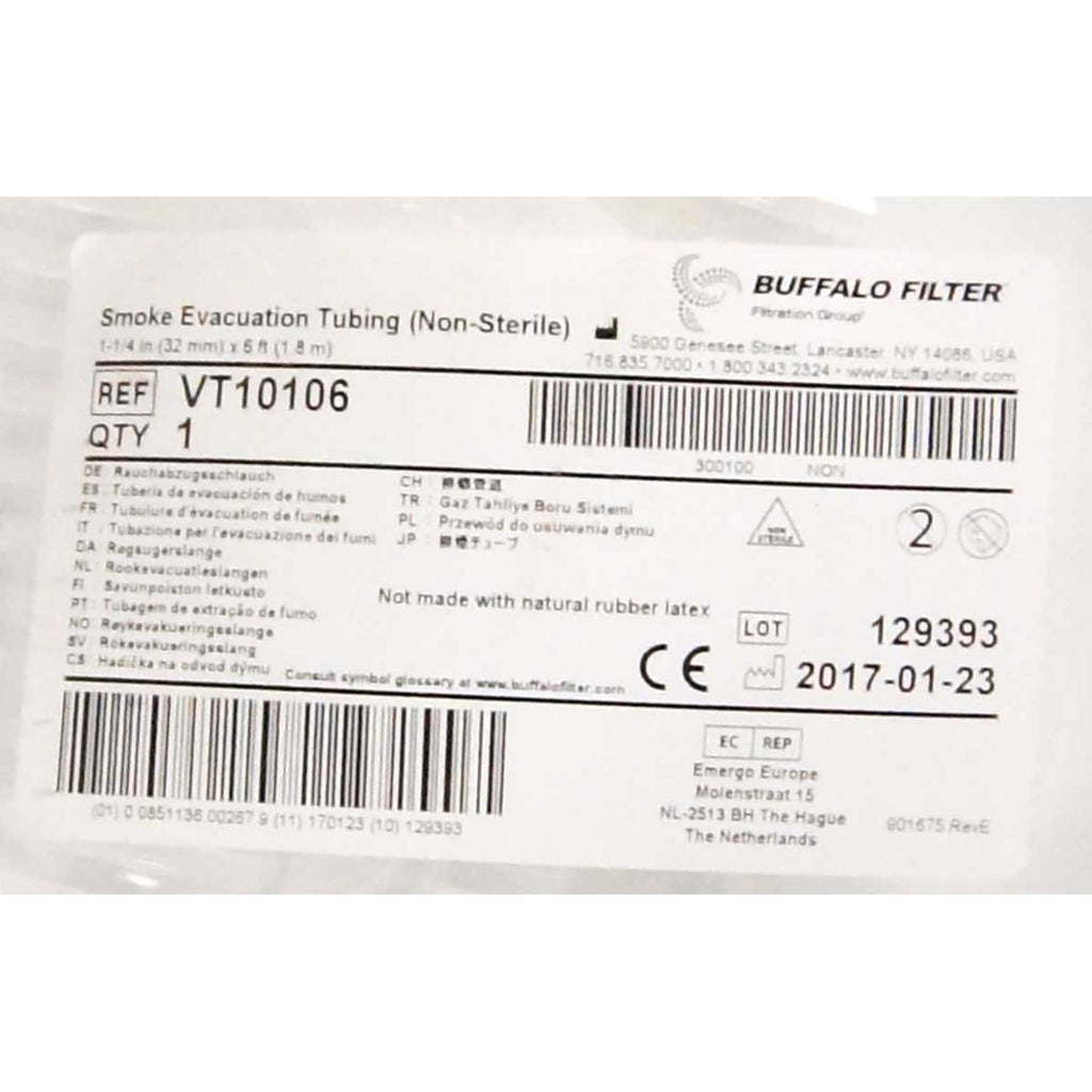 ConMed Buffalo Filter VT10106 Smoke Evacuation Tubing Non-Sterile 1-1/4in x 6ft