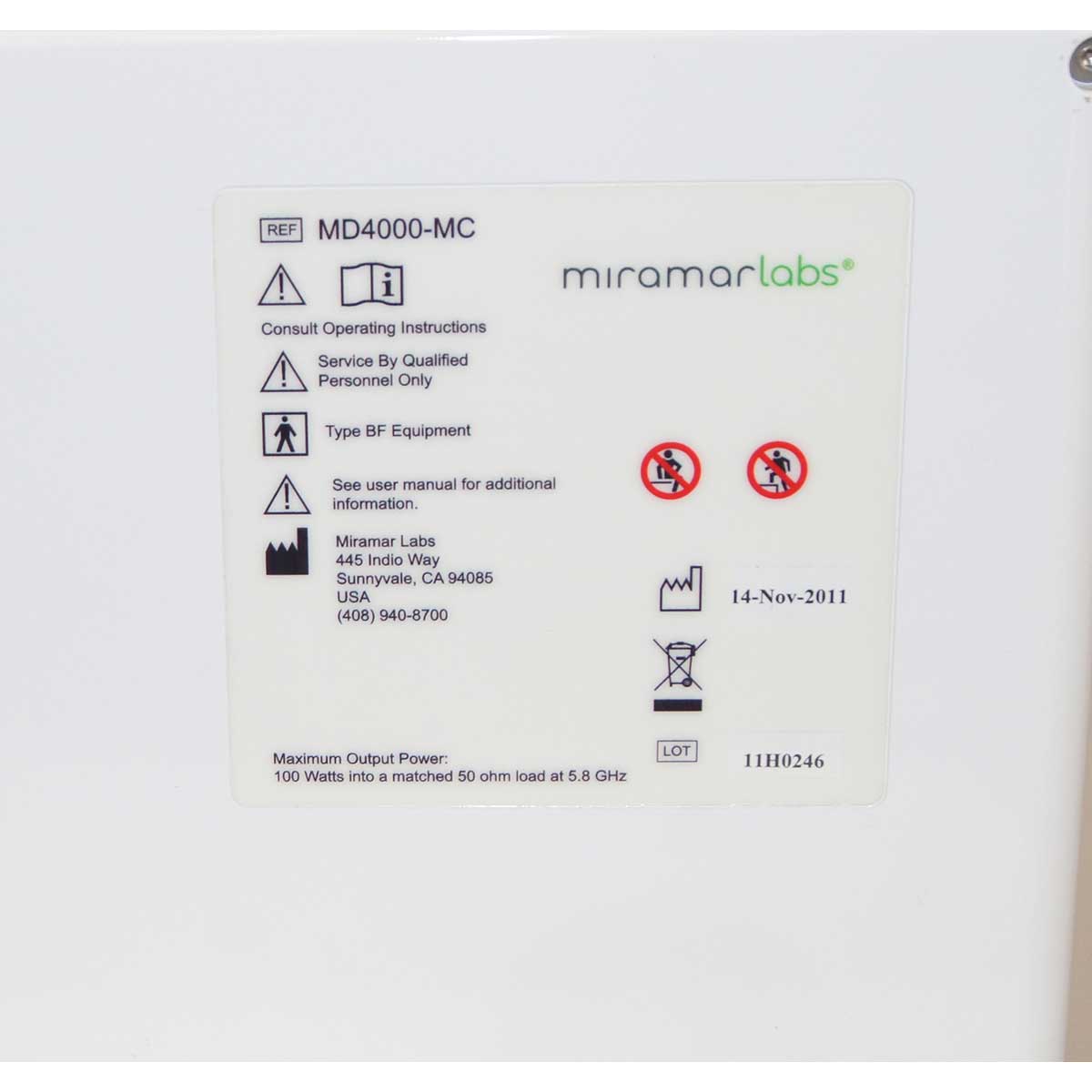 MiraMar MiraDry Hyperhidrosis System Under Arm Sweat Microwave MD4000-MC 2011