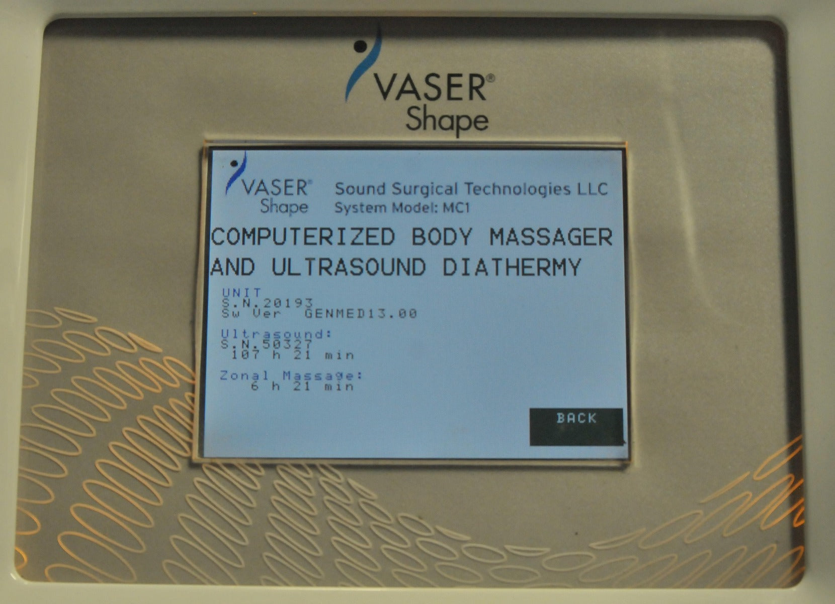 2012 VASER Shape Body Shaping Contour Ultrasound Diathermy Massage Therapy MC-1