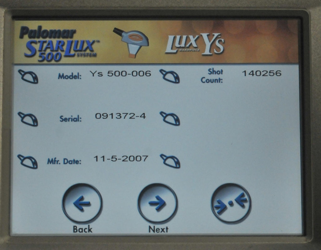 Palomar StarLux 500 Laser LuxYs IPL Fine Hair Removal Handpiece Lux Ys HR 2007