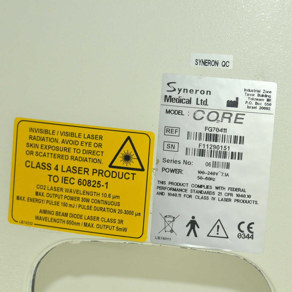 Syneron Candela CO2RE CO2 Laser CORE2 Back Panel Cover Rear Outer Housing PARTS