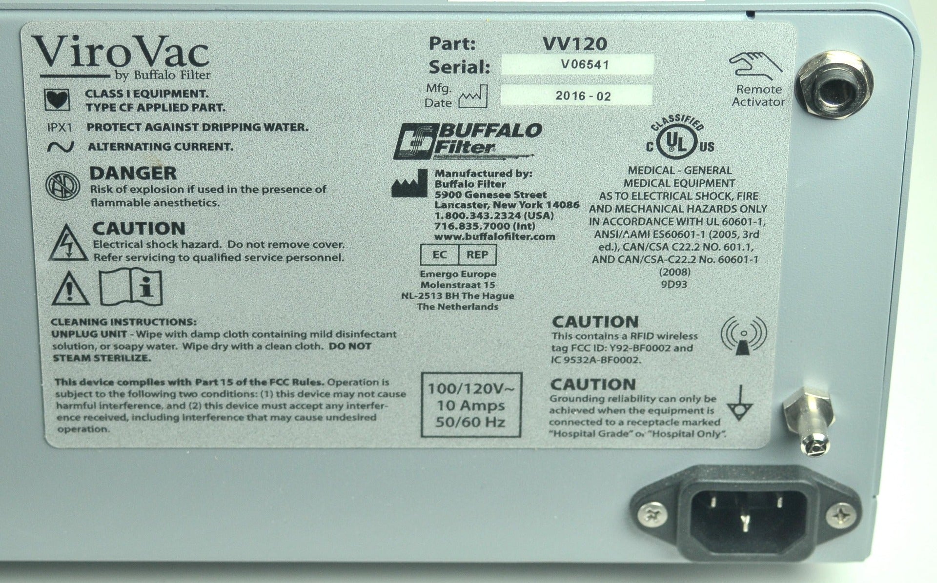 2016 Buffalo Filter ViroVac Smoke Plume Evacuation System VV120 Vacuum Suction