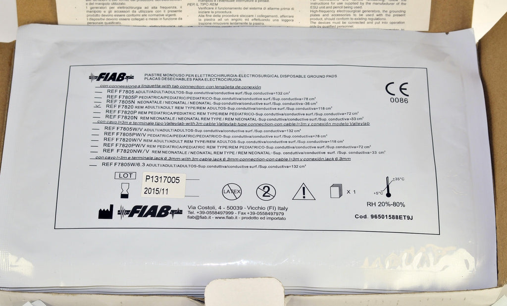 FIAB Electrosurgical Disposable Ground Pads REF F7820 Rem Type LOT Exp x41 Pcs