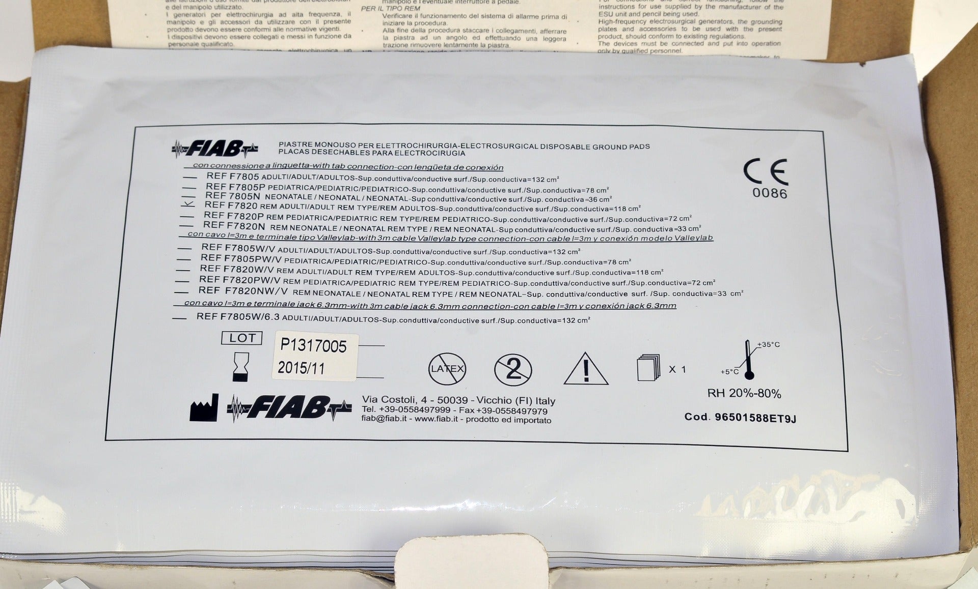 FIAB Electrosurgical Disposable Ground Pads REF F7820 Rem Type LOT Exp x41 Pcs