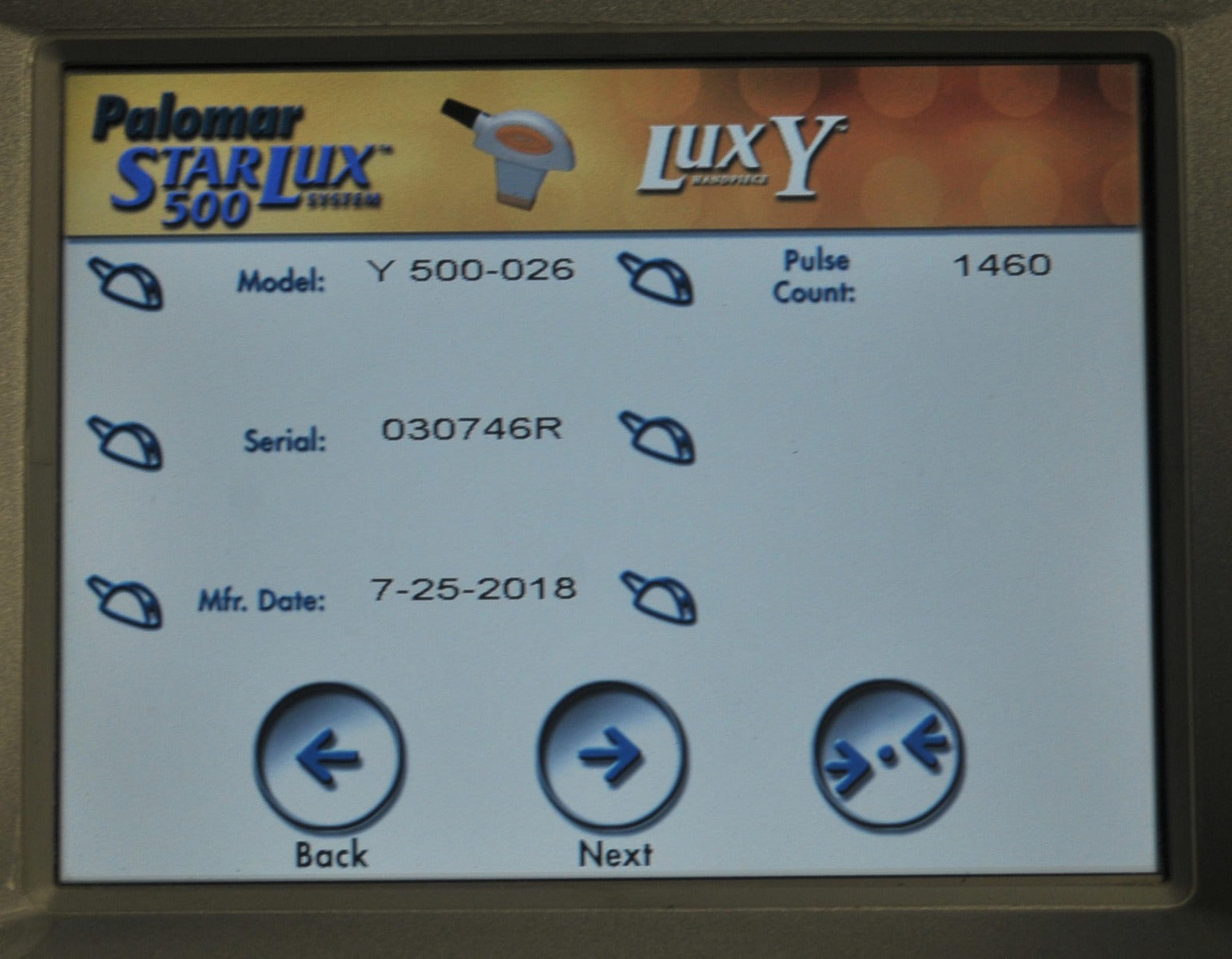 2018 Palomar StarLux 500 LuxY IPL Pigmented Lesions Hair Removal Lux Y Handpiece