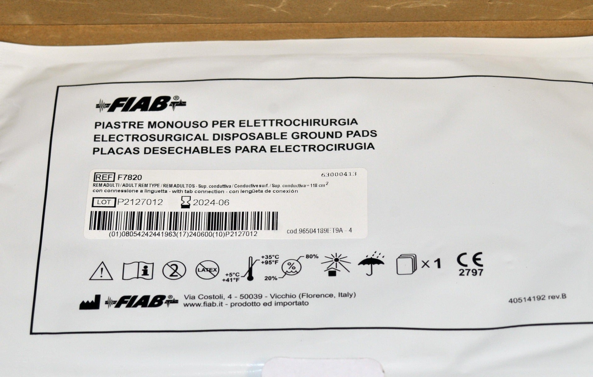 FIAB Electrosurgical Disposable Ground Pads REF F7820 Rem Type Exp 06-2024 x21Pc