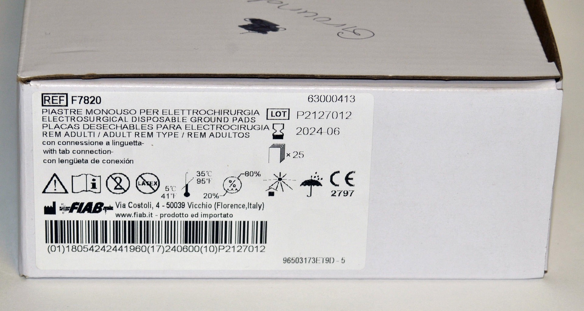 FIAB Electrosurgical Disposable Ground Pads REF F7820 Rem Type Exp 06-2024 x21Pc