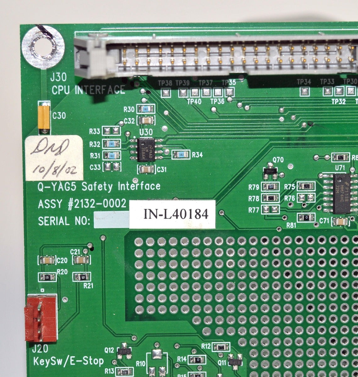 Palomar QYAG5 Laser Safety CPU Interface PCB Assy 2132-0002 OEM Cynosure PARTS