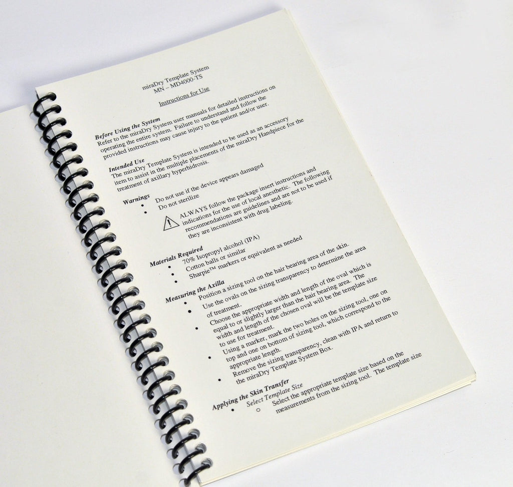 miraDry Miramarlabs MD4000-TS2 Template Reference System Kit Booklet Book