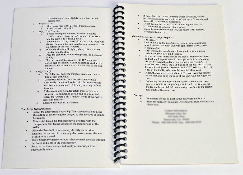 miraDry Miramarlabs MN-4000 MD4000-TS Template Reference Booklet LB0093.E Book