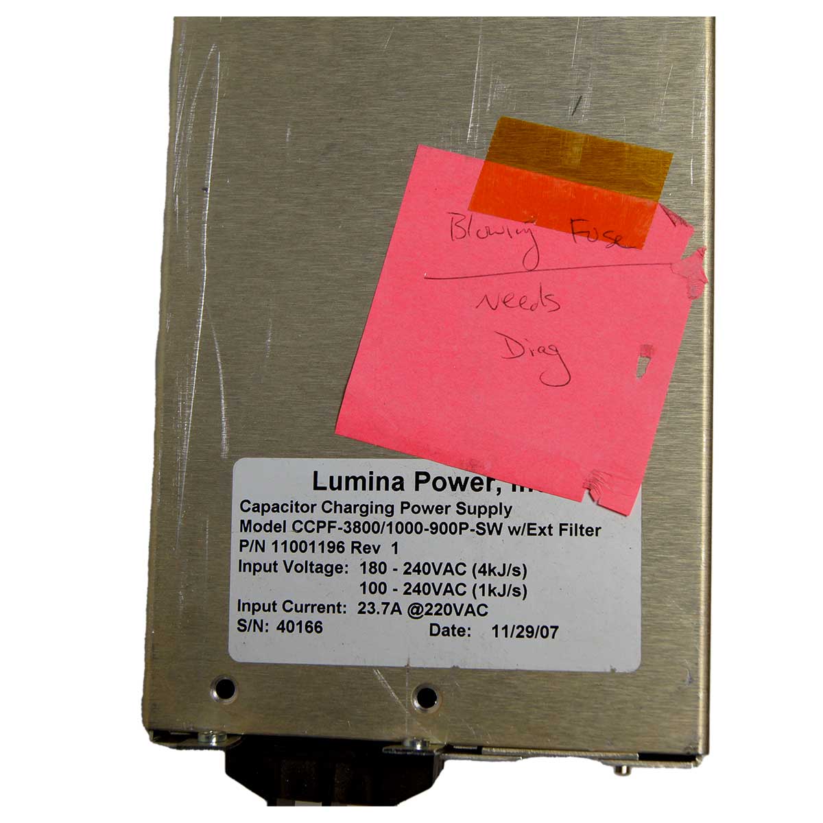 Lumina Power 220V Power Supply CCPF-38000 - Shorts Out - Sold for Parts As-Is