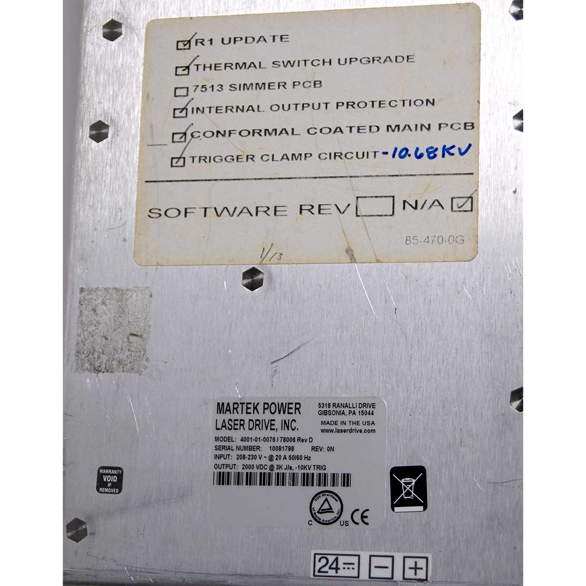 Martek Power Laser Drive 220V Power Supply 78006 - No Output - Sold Parts As-Is