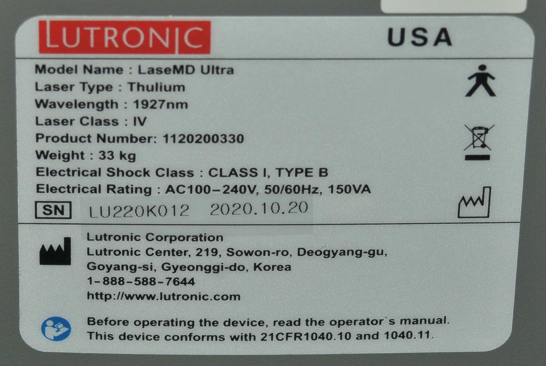 2020 Lutronic LaseMD ULTRA Fractional Laser Wrinkles Skin Resurfacing Acne