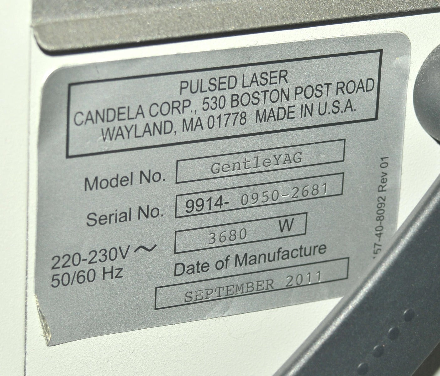 2011 Candela Mini GentleYAG Nd YAG Laser Hair Removal Skin Rejuvenation Lesions