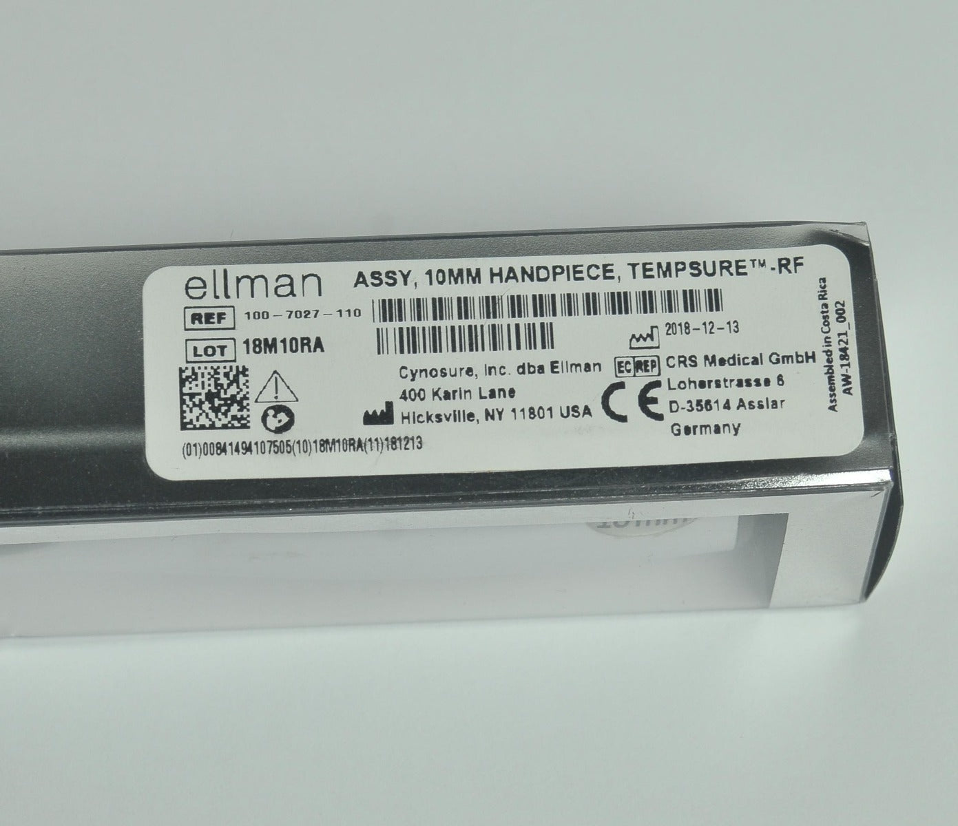 Cynosure Ellman TempSure RF 10mm Handpiece Assembly 100-7027-110 Envi 77% Life