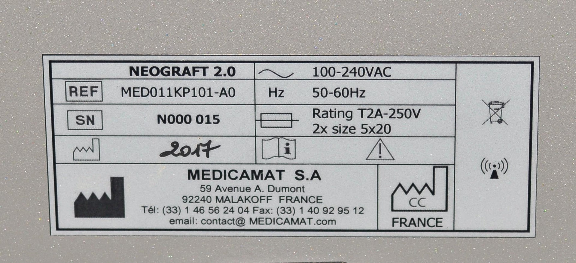 2017 Medicamat SA NeoGraft 2.0 FUE Follicular Unit Extraction Hair Restoration