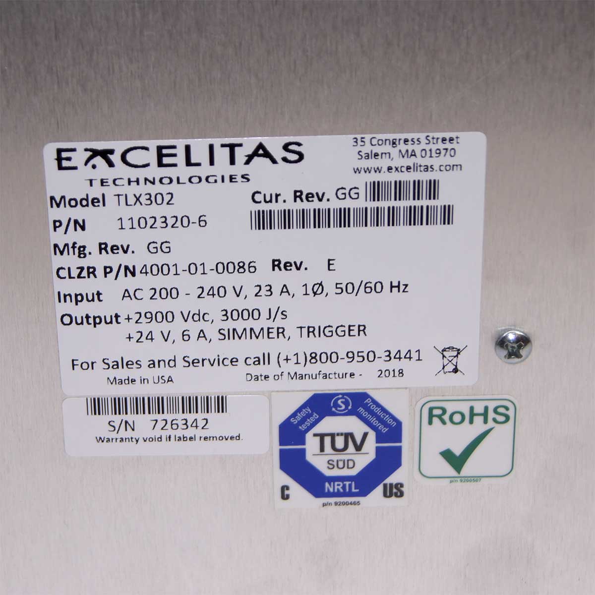 Candela VBeam Perfecta High Voltage Power Supply TLX302 4001-01-0086 Excelitas