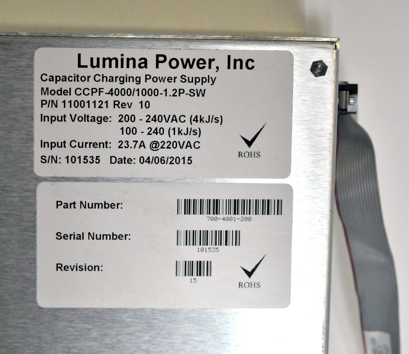 Cynosure Cynergy Laser Capacitor Charging Power Supply CCPF-4000/1000-1.2P-SW