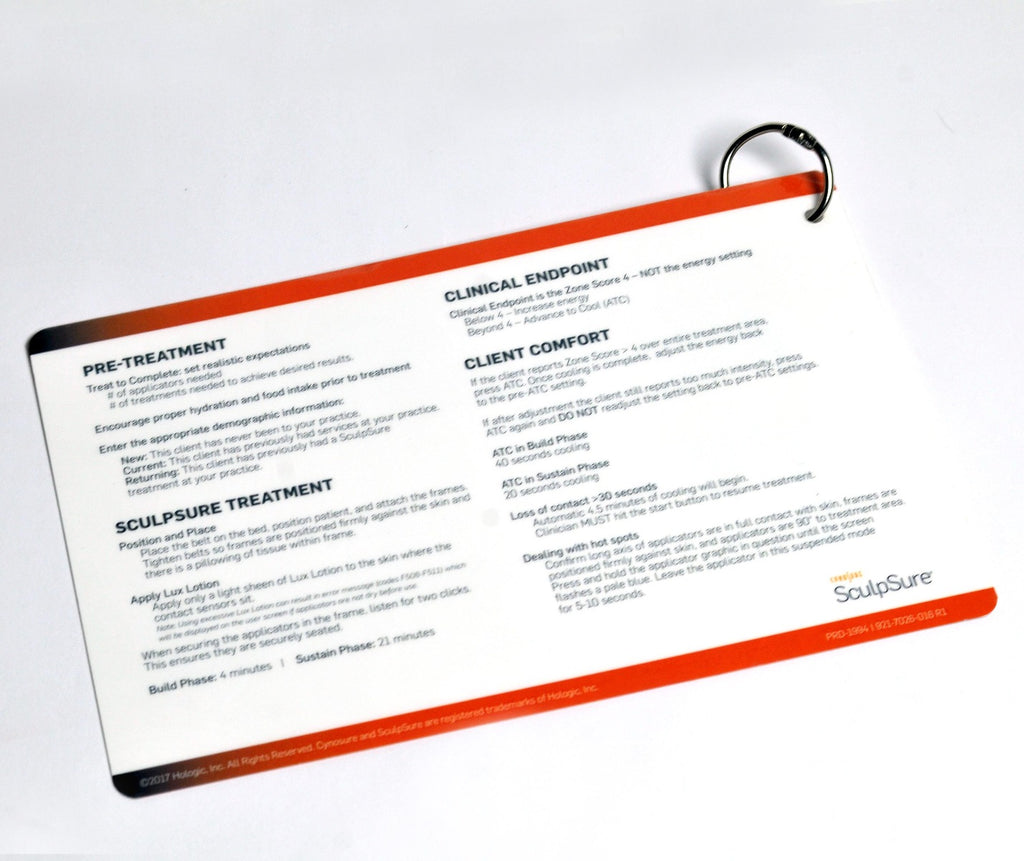 Cynosure SculpSure Treatment Zone Score Adjustment Chart Reference Guide Chart