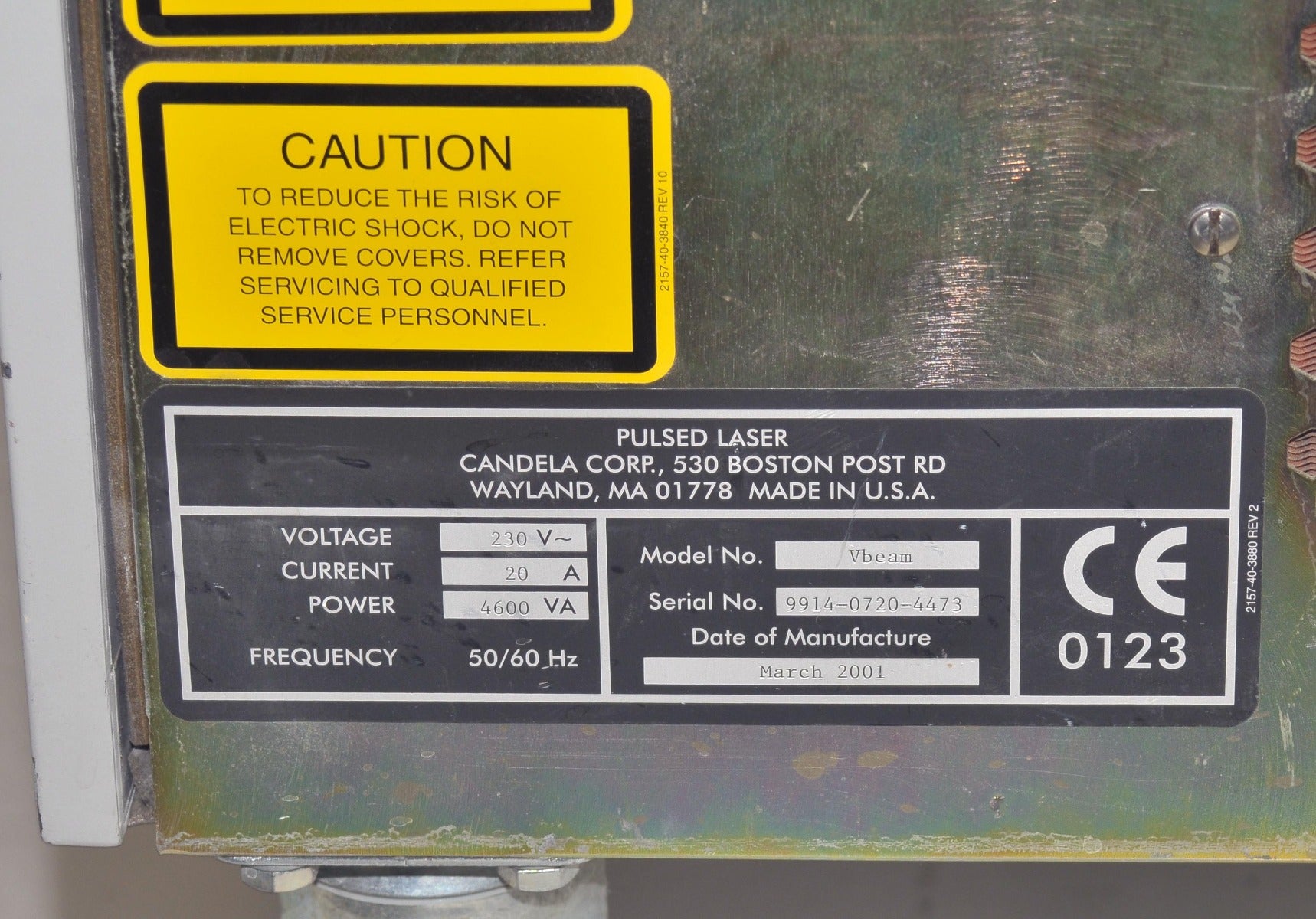 2001 Candela VBeam 595nm Laser Lesions Vascular Wrinkles Veins PDL Pulsed Dye
