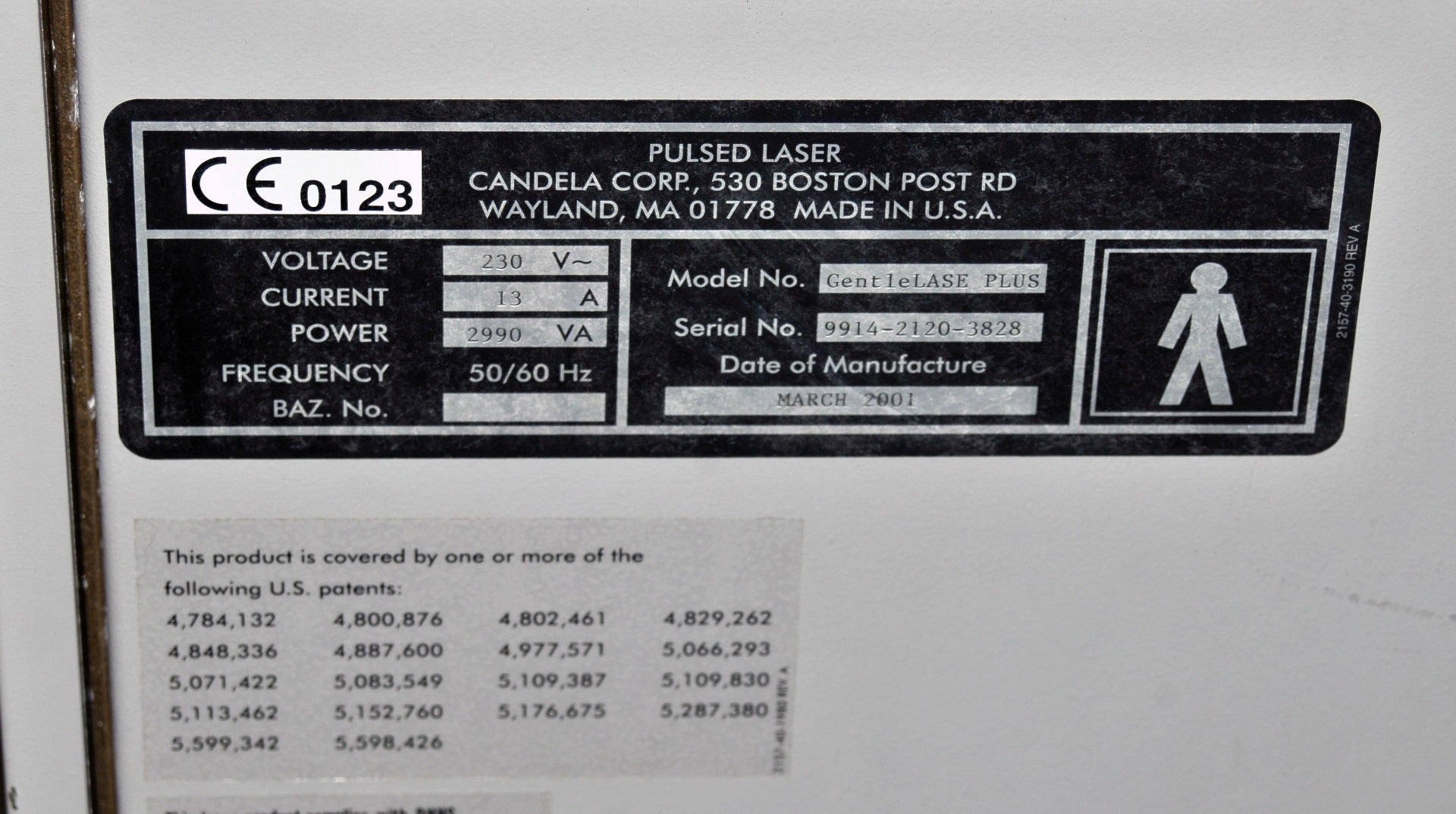 2001 Candela GentleLASE Plus 755nm Alexandrite Laser Hair Removal Alex HR PARTS