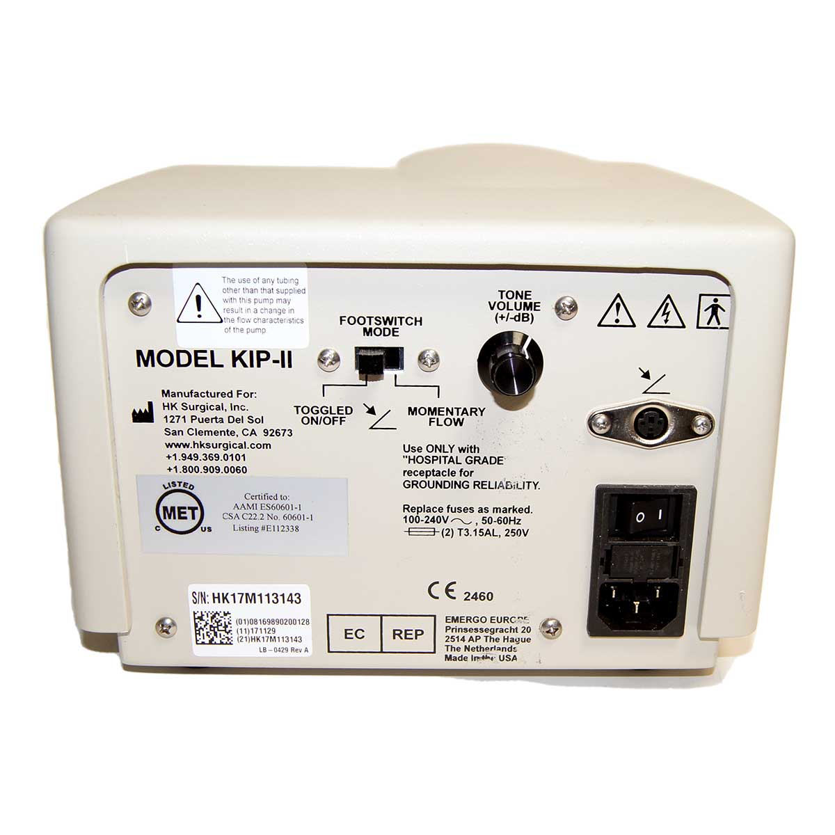 HK Surgical Klein Infiltration Pump KIP-II Tumescent Anesthesia Delivery System