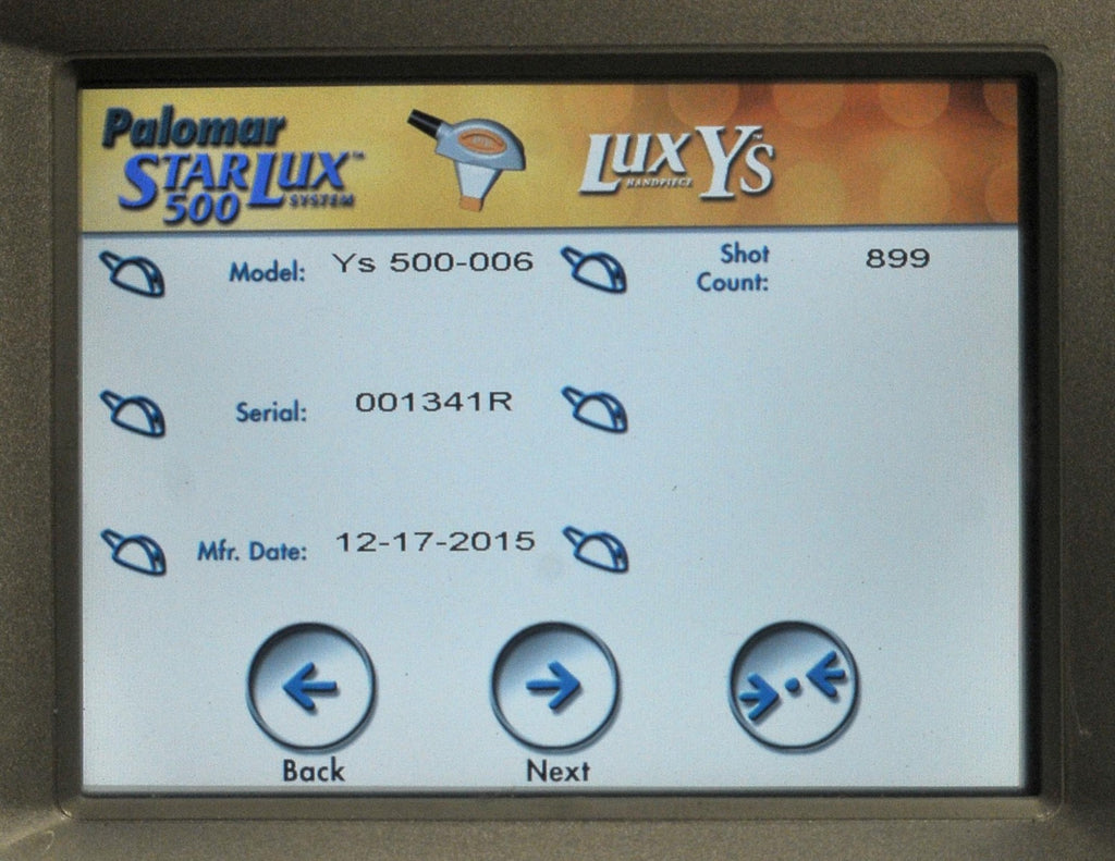 2015 Palomar StarLux 500 Laser LuxYs IPL Fine Hair Removal Handpiece Lux Ys HR