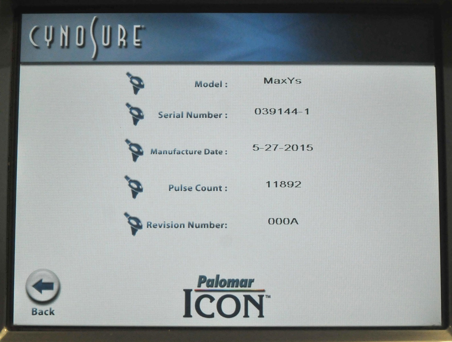 2015 Palomar ICON Laser MaxYs Handpiece Hair Removal Max Ys Spot Hand Piece HR