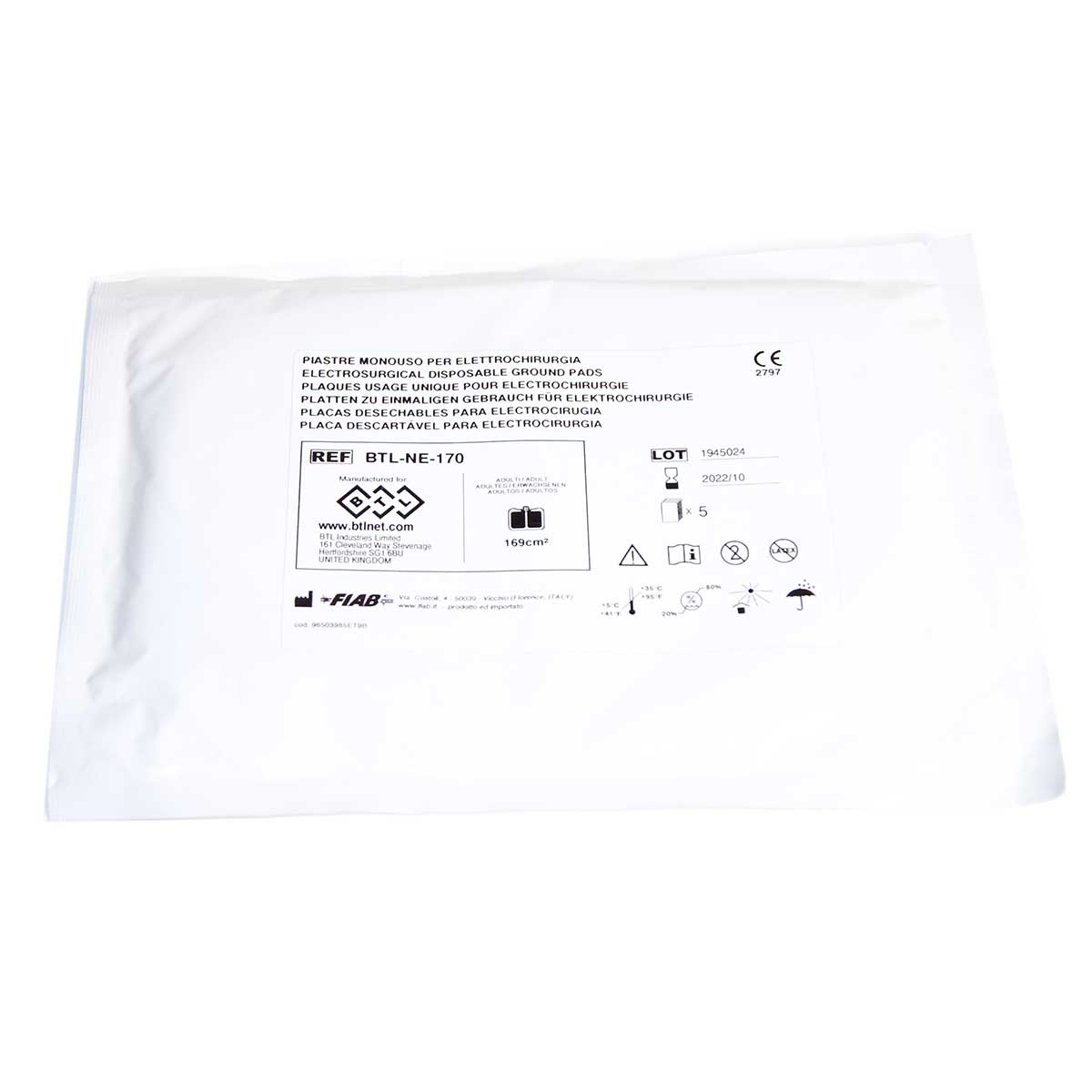 BTL Electrosurgical Disposable Ground Pads REF BTL-NE-170 Exp10/22 Single 169cm2