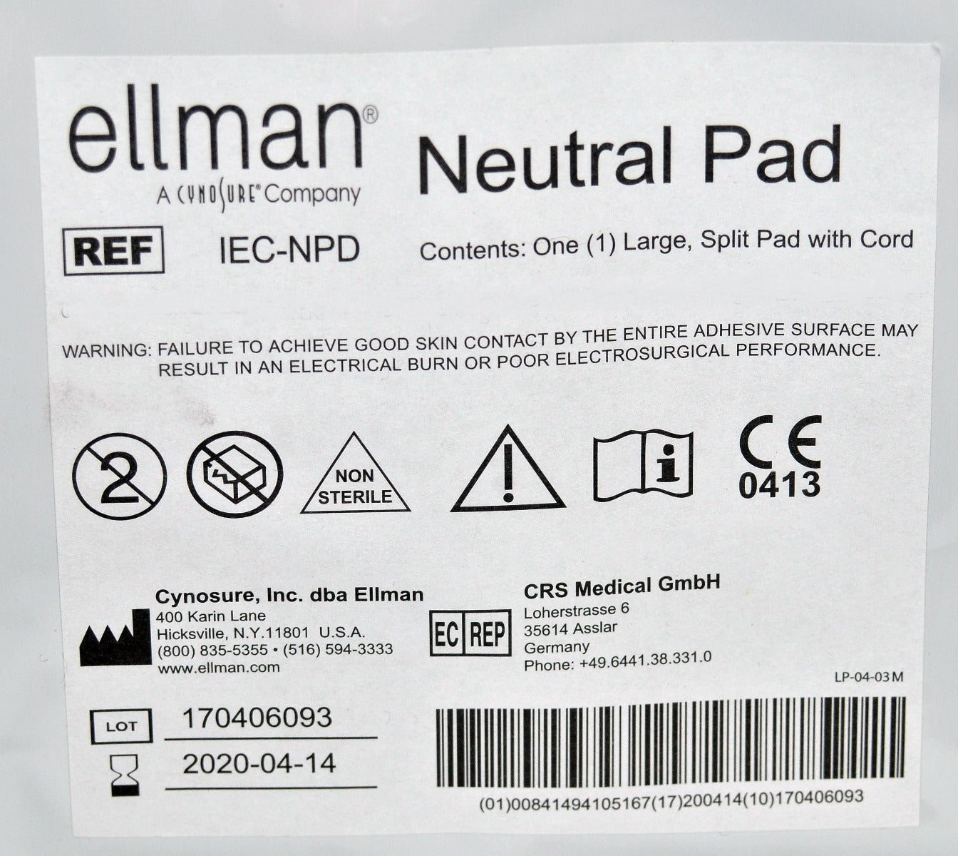 Ellman Cynosure Large Split Neutral Pads RF Electrosurgical w/Cord IEC-NPD x17Pc