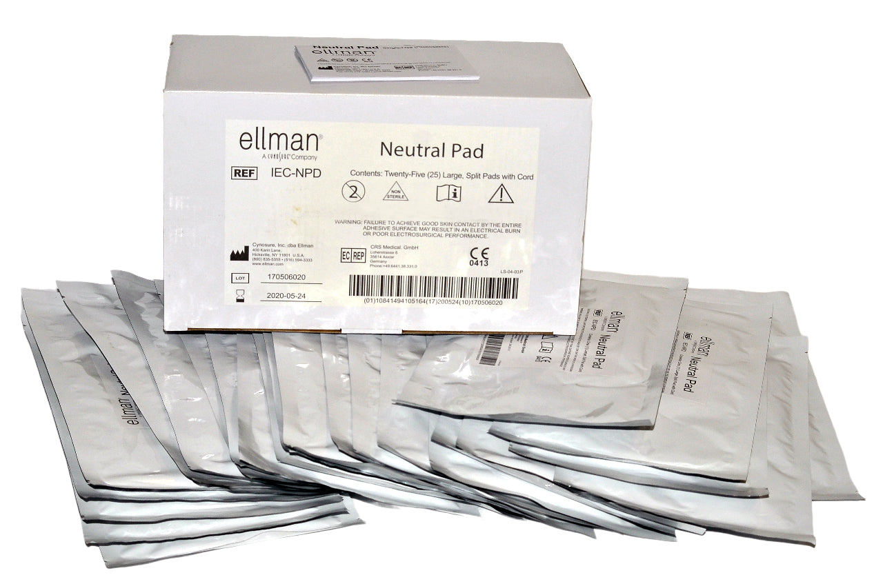 Ellman Cynosure Large Split Neutral Pads RF Electrosurgical w/Cord IEC-NPD x24Pc