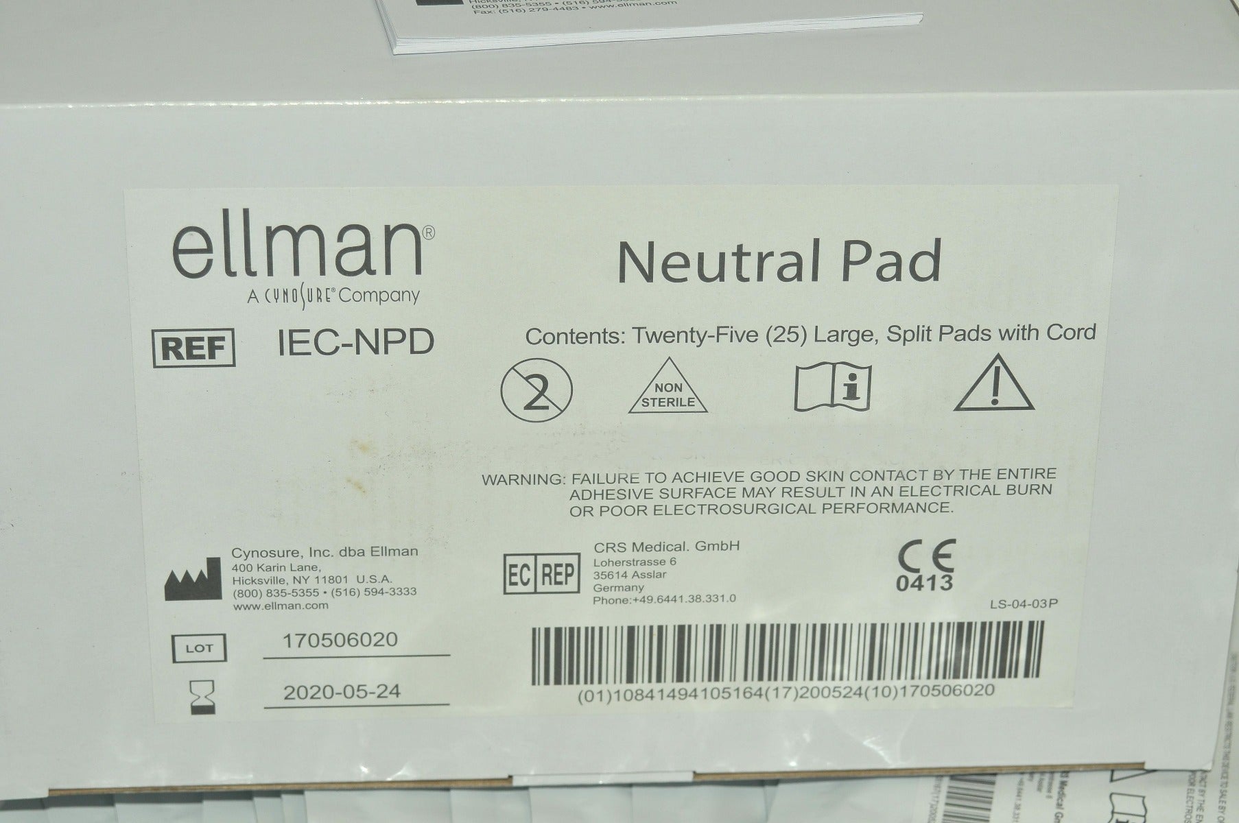 Ellman Cynosure Large Split Neutral Pads RF Electrosurgical w/Cord IEC-NPD x24Pc