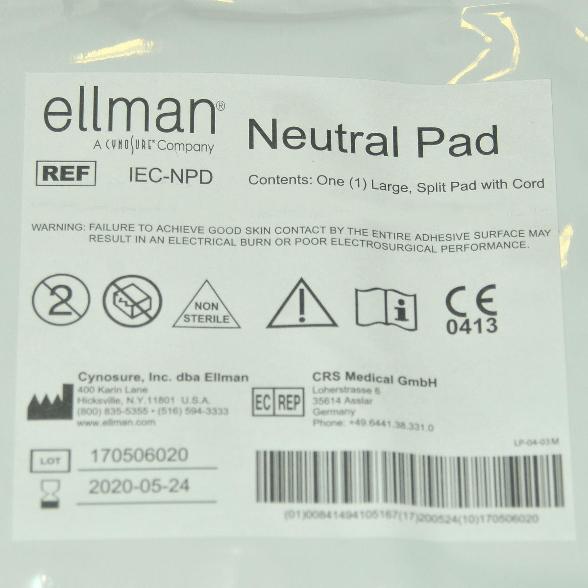 Ellman Cynosure Large Split Neutral Pads RF Electrosurgical w/Cord IEC-NPD x24Pc