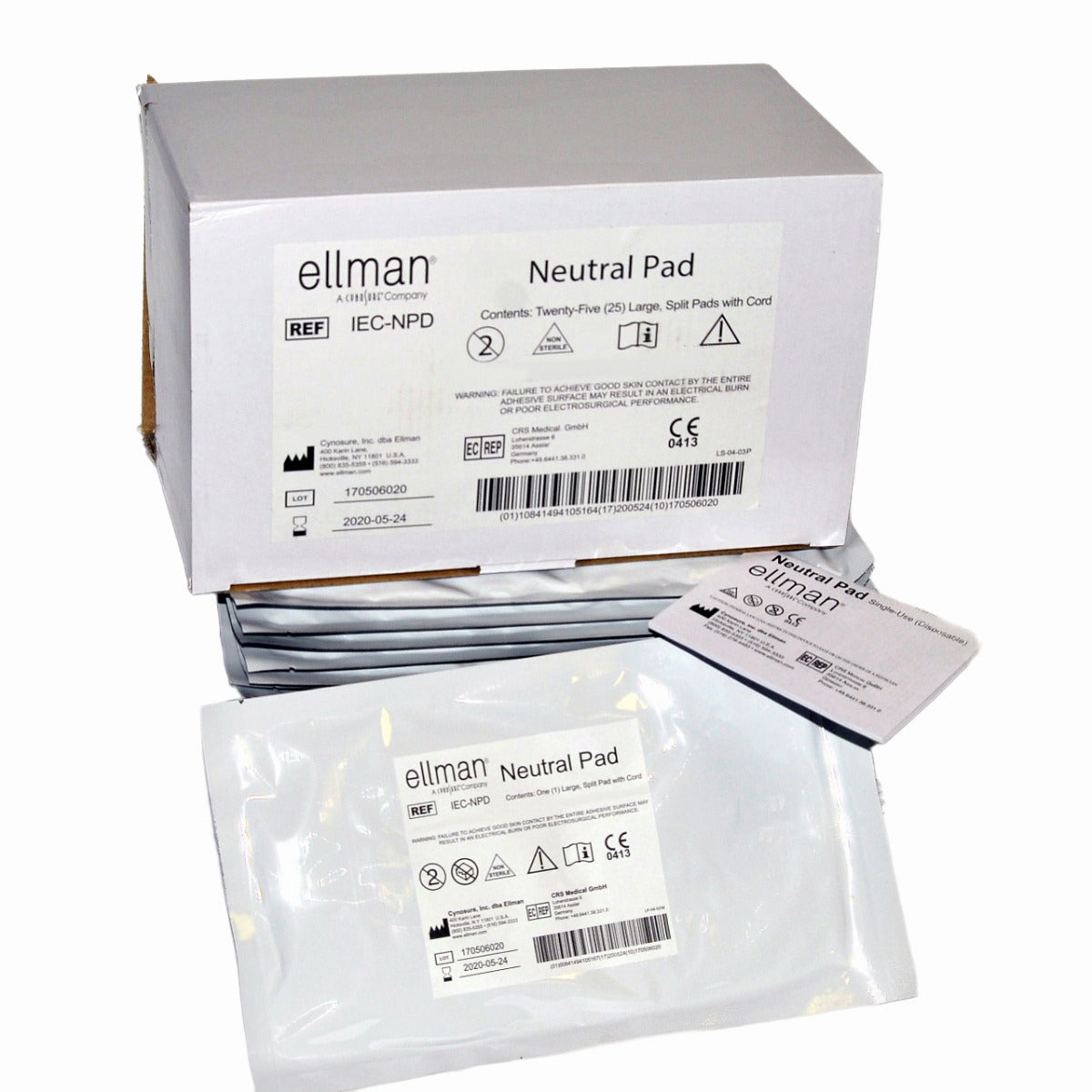 Ellman Cynosure Large Split Neutral Pads RF Electrosurgical w/Cord IEC-NPD x25Pc