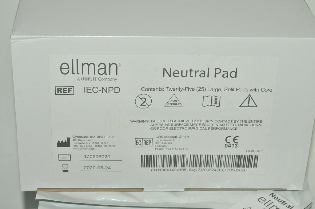 Ellman Cynosure Large Split Neutral Pads RF Electrosurgical w/Cord IEC-NPD x25Pc