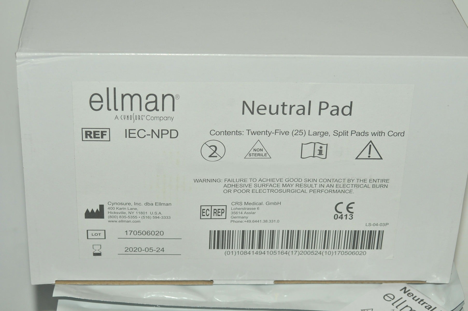 Ellman Cynosure Large Split Neutral Pads RF Electrosurgical w/Cord IEC-NPD x25Pc