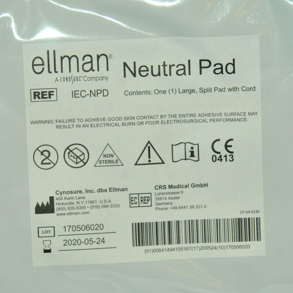 Ellman Cynosure Large Split Neutral Pads RF Electrosurgical w/Cord IEC-NPD x25Pc