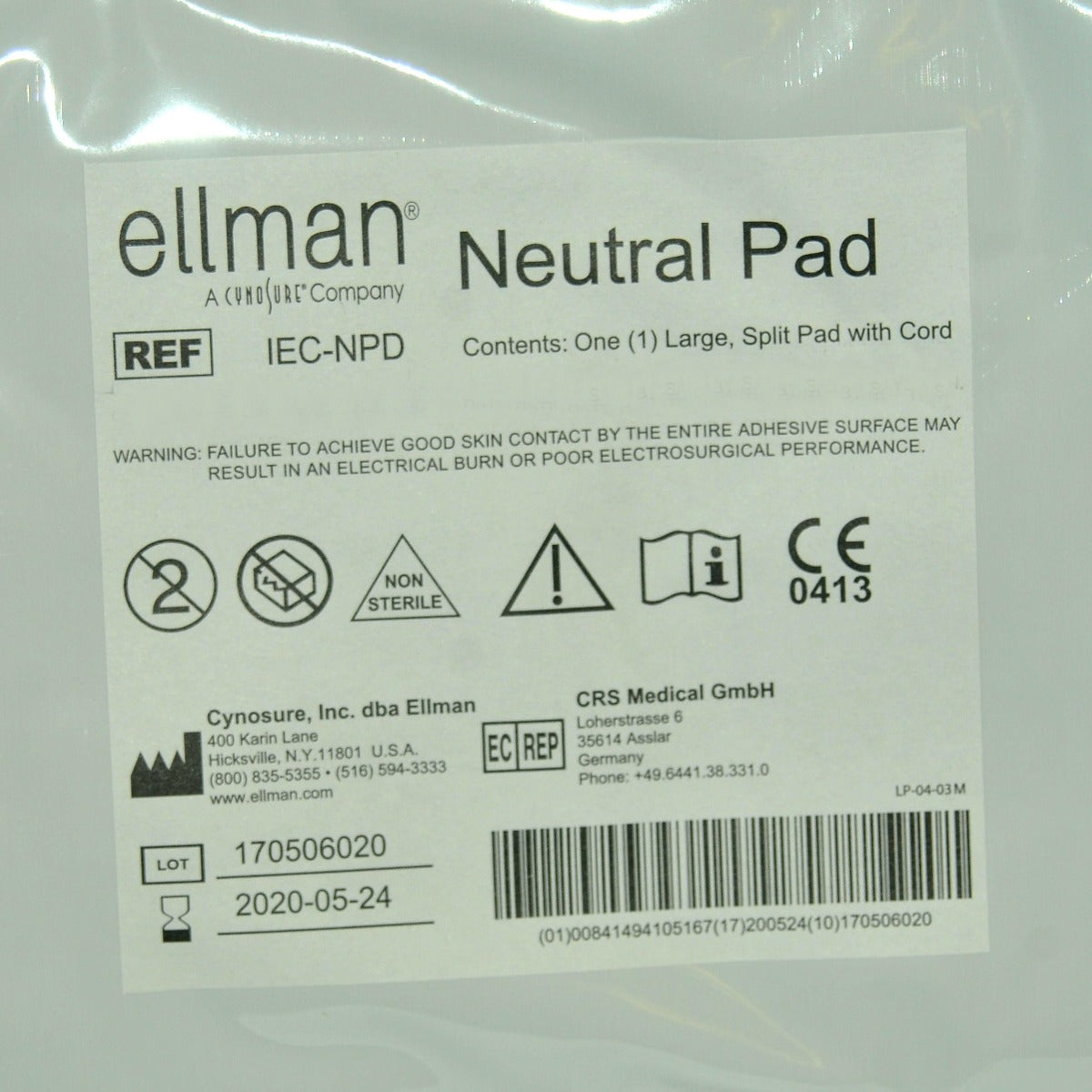 Ellman Cynosure Large Split Neutral Pads RF Electrosurgical w/Cord IEC-NPD x25Pc