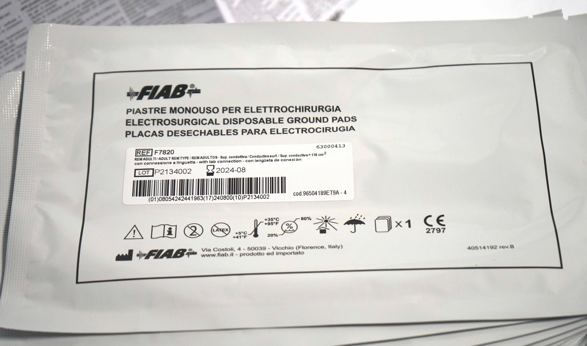 FIAB Electrosurgical Disposable Ground Pads F7820 Adult REM Type 08/2024 x13 Pcs