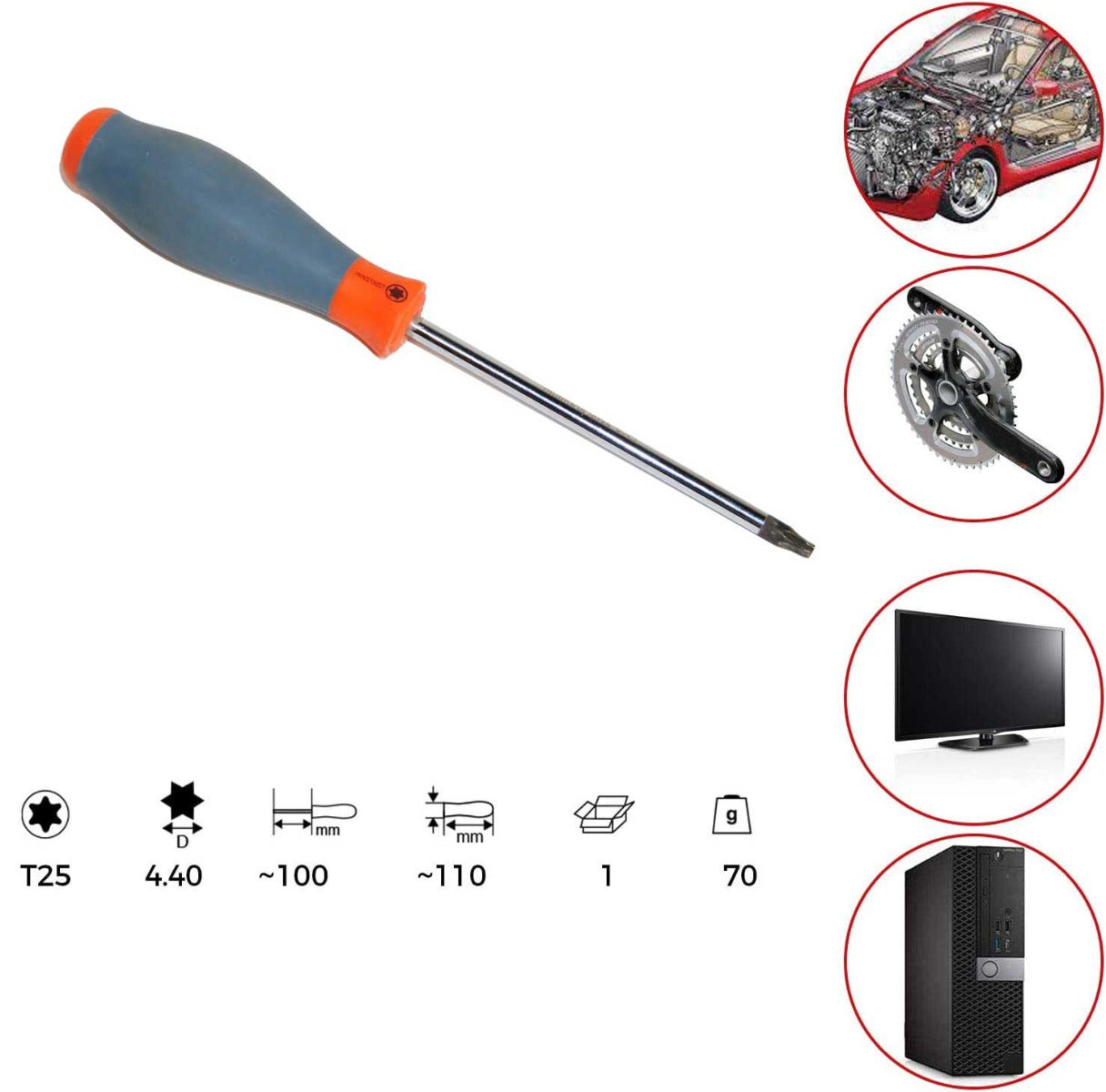 Extol Premium Cr-V T25X125mm Torx Headed Screwdriver TORX25 Grip Handle As-Is